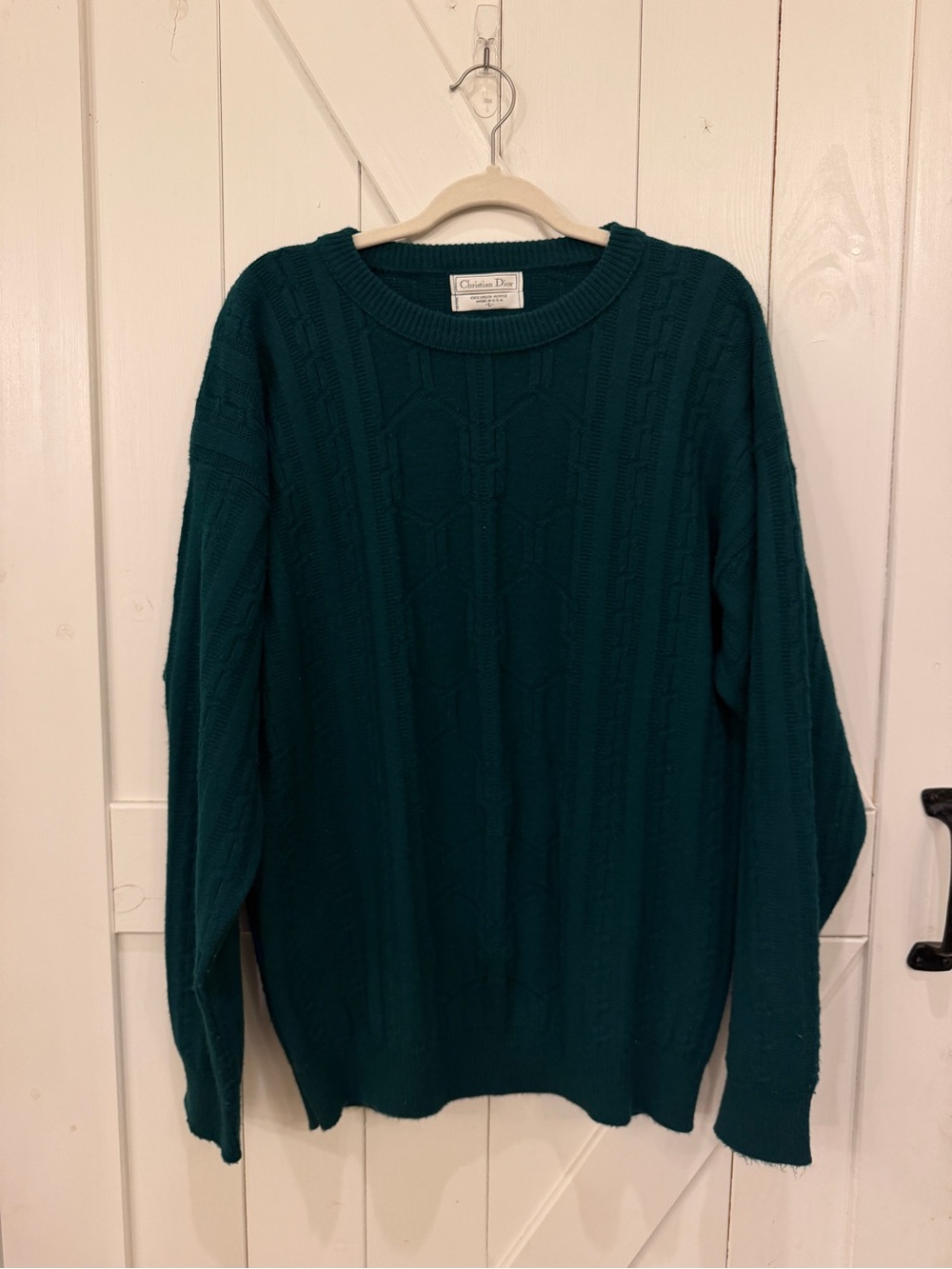 Vintage Dior Men’s Dark Teal Cable Knit Crewneck Sweater